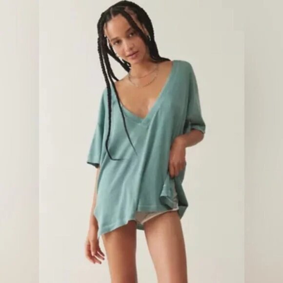 NWT UO Out From Under Jamie Slouchy Turquoise V-Neck Tee - Picture 4 of 6